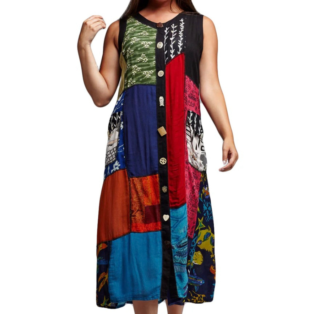 Women's LA CERA Patchwork Flowy sheer Maxi Dress 2X Multicolor